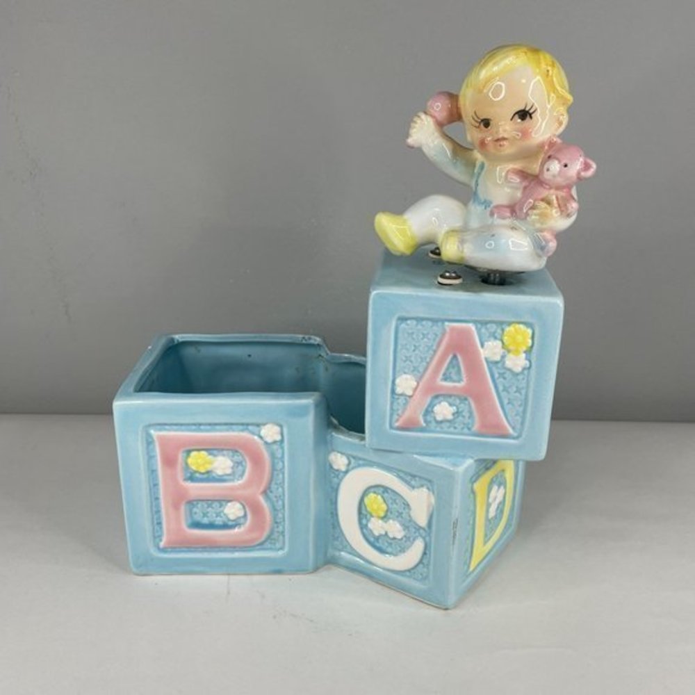 Vintage Nancy Pew Musical ABC Baby Blocks Ceramic Nursery Planter